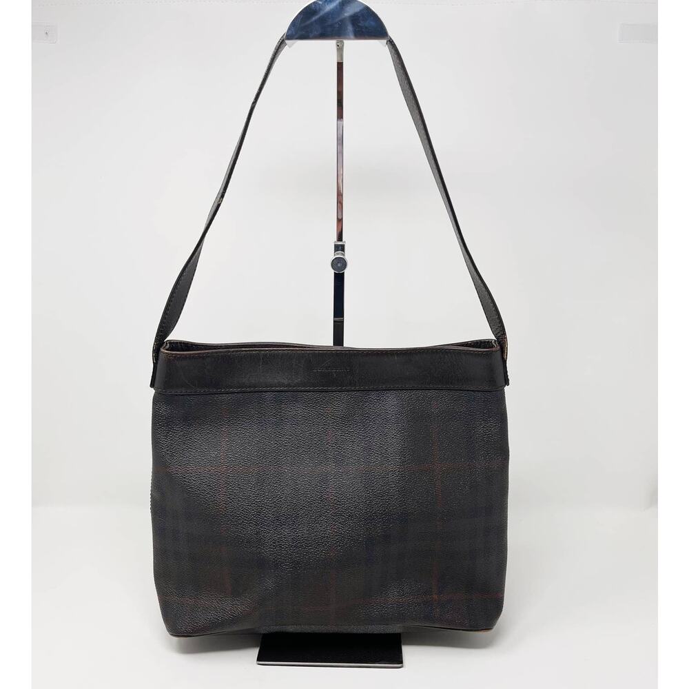Burberry Nova Check Leather Shoulder Bag Leather Trim Brown Gold Tone Hardware